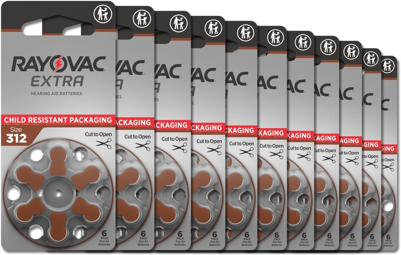 60 x Rayovac Extra 312 Size Hearing aid batteries Zinc air 10 Packs Used By 2028
