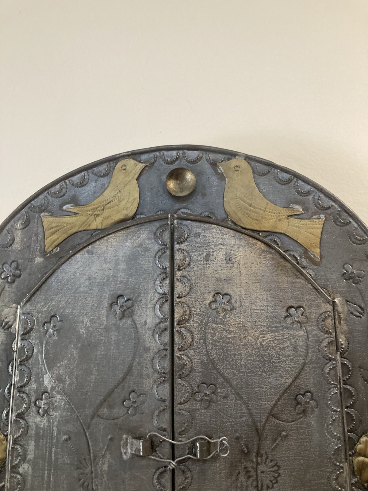 Antique Mexican Folk Art Punched Tin Mirror With Original Glass