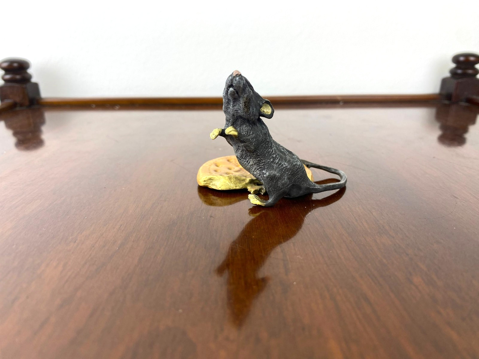 Colored Bronze Sculpture Mouse with Cookie Viennese Style After Franz Bergman