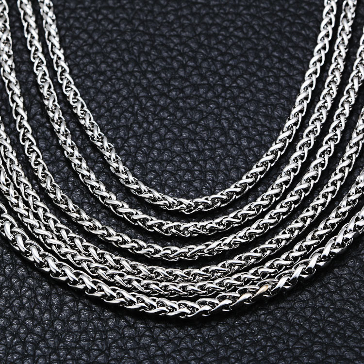 2.5mm 316L Woman Man Stainless Steel Wheat Braided Chain Necklace 16''-36''