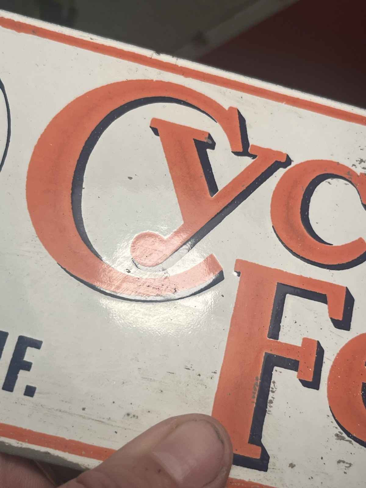 USS CYCLONE FENCE Porcelain Sign FRESNO, CALIF. -RARE!