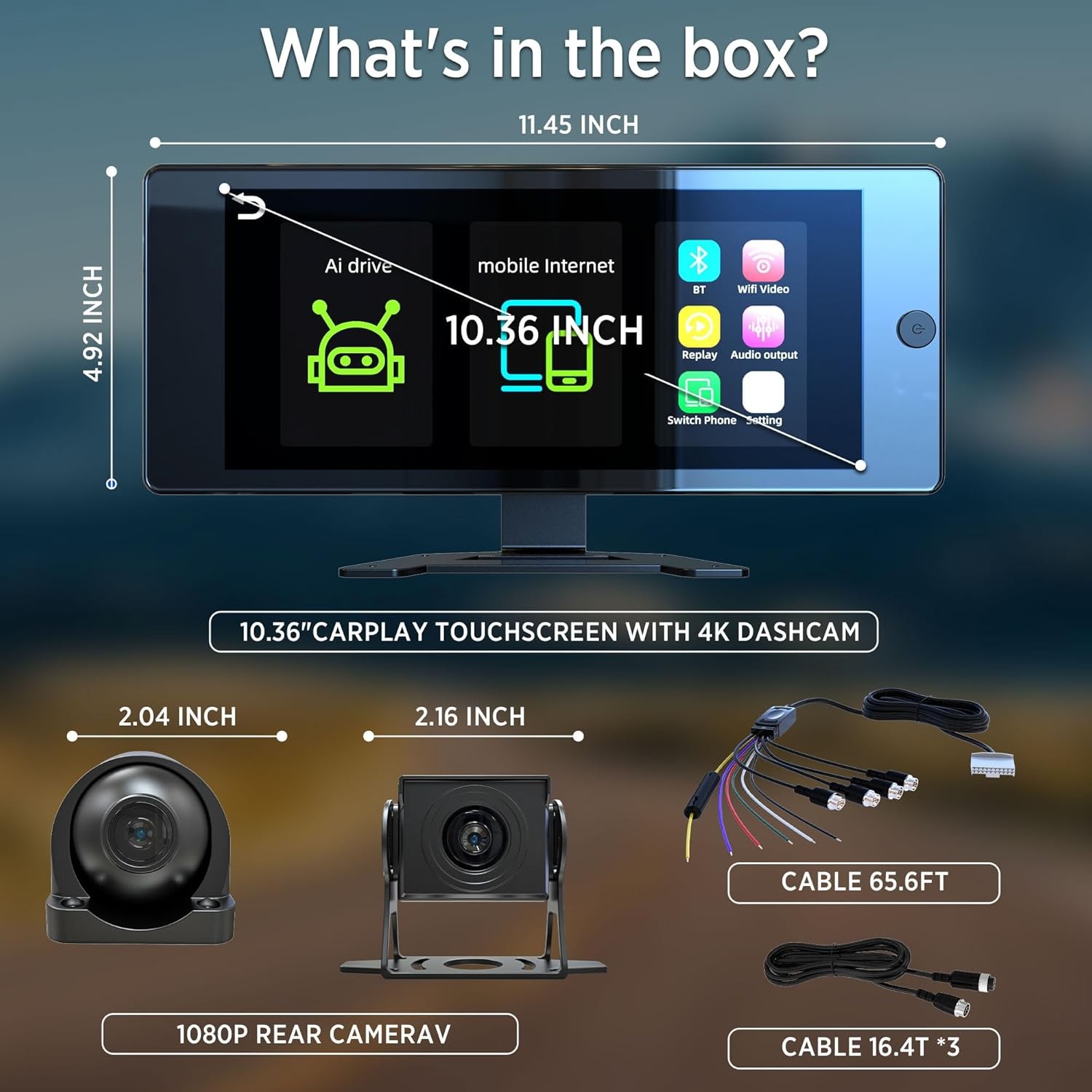 10.36" CarPlay Touchscreen Screen for Car & 4K 4CH Dash Cam with Android Auto