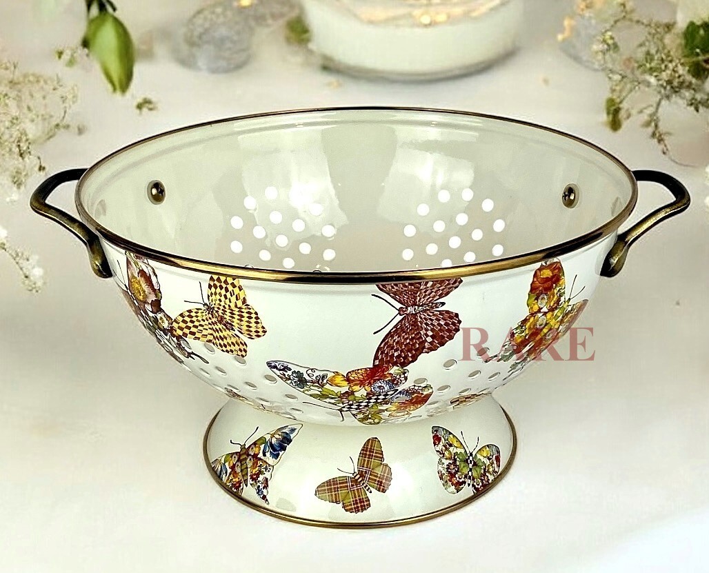 MacKenzie-Childs Butterfly Garden Large Colander White New No Box