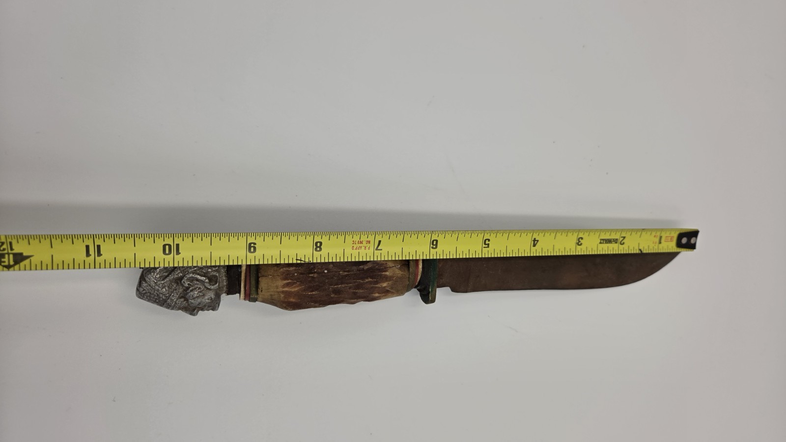 Vintage Stag Antler Handle Hunting Knife Native American Head Pommel Fixed Blade