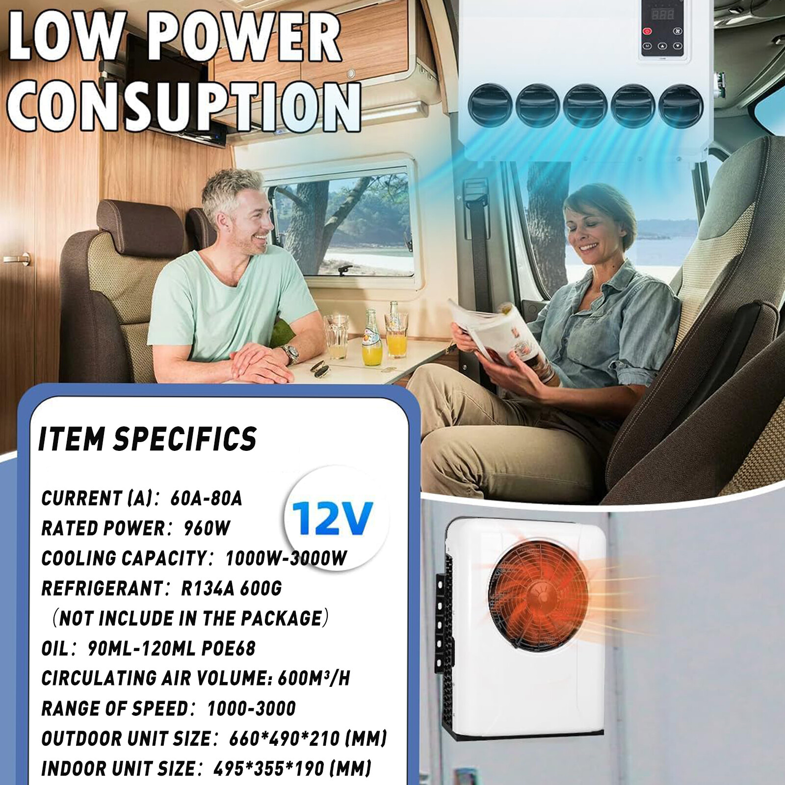 12V Split Truck Air Conditioner 12000Btu A/C Fit Semi Trucks Bus Tractor Caravan
