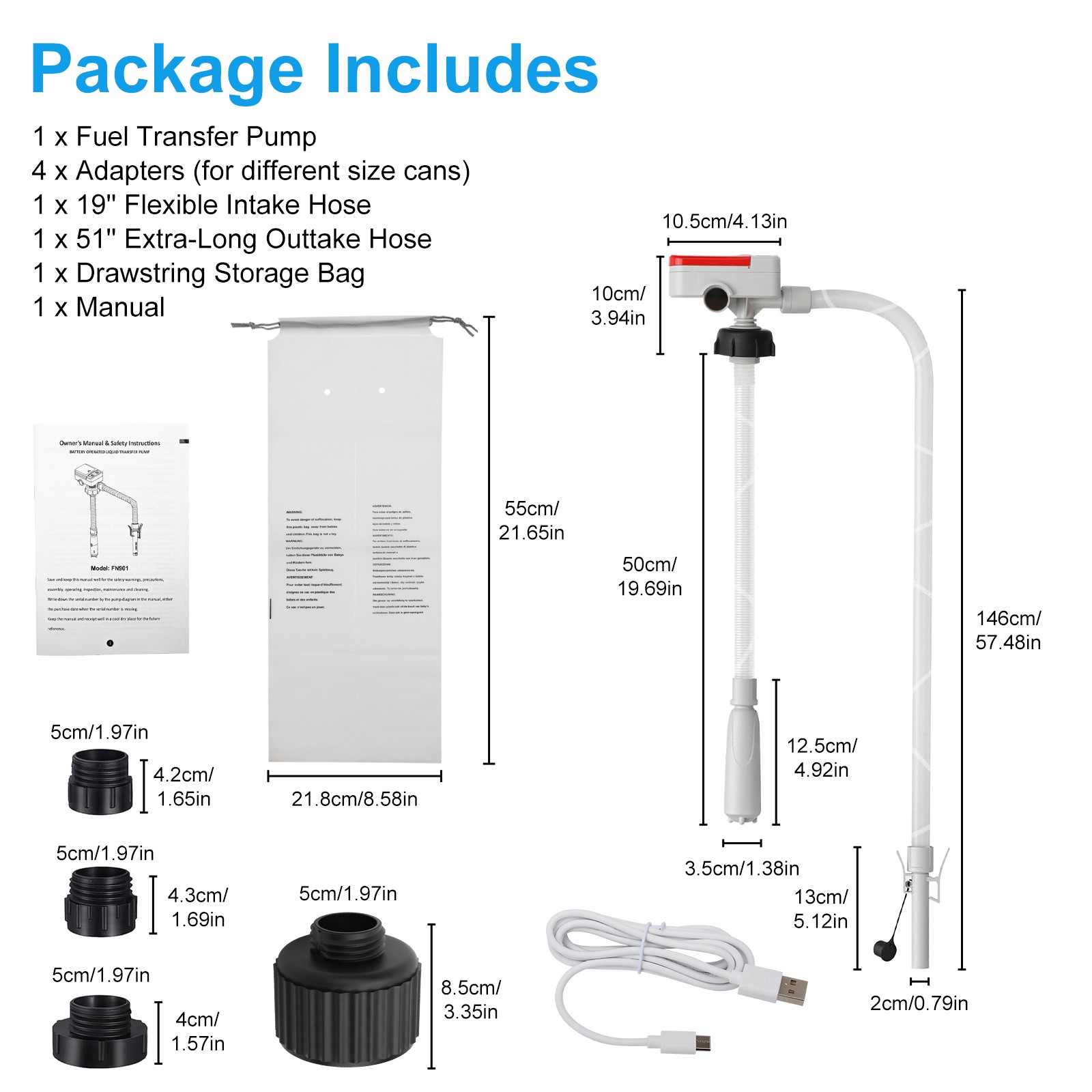 2in1 Automatic Portable Fuel Transfer Pump, Auto-Stop for Gas Diesel&Oil 3.2 GPM