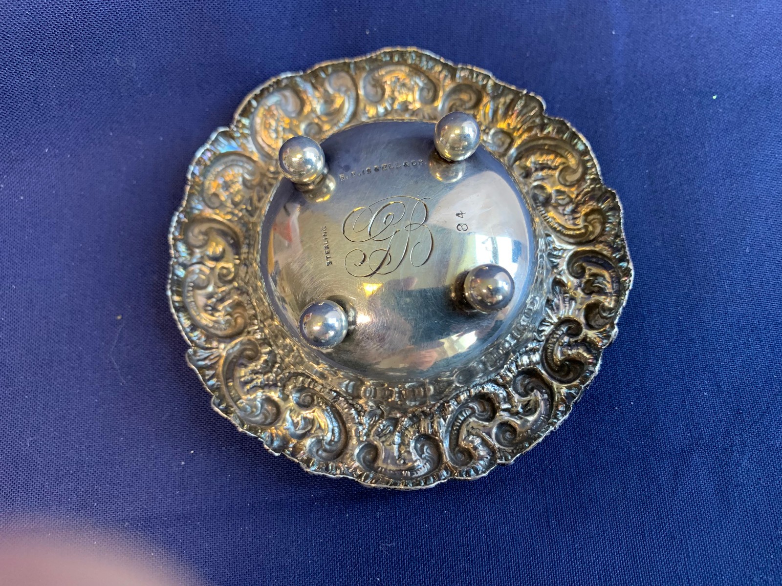 Antique Sterling Silver Condiment Dish Master Salt Cellar 37.03g Floral Repousse