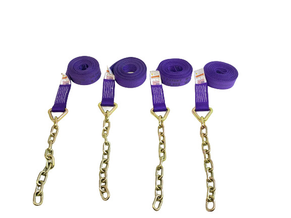 8 pt Kit 18' Purple DW Rollback / Flatbed Car Tie-Downs w/ Chain Tails