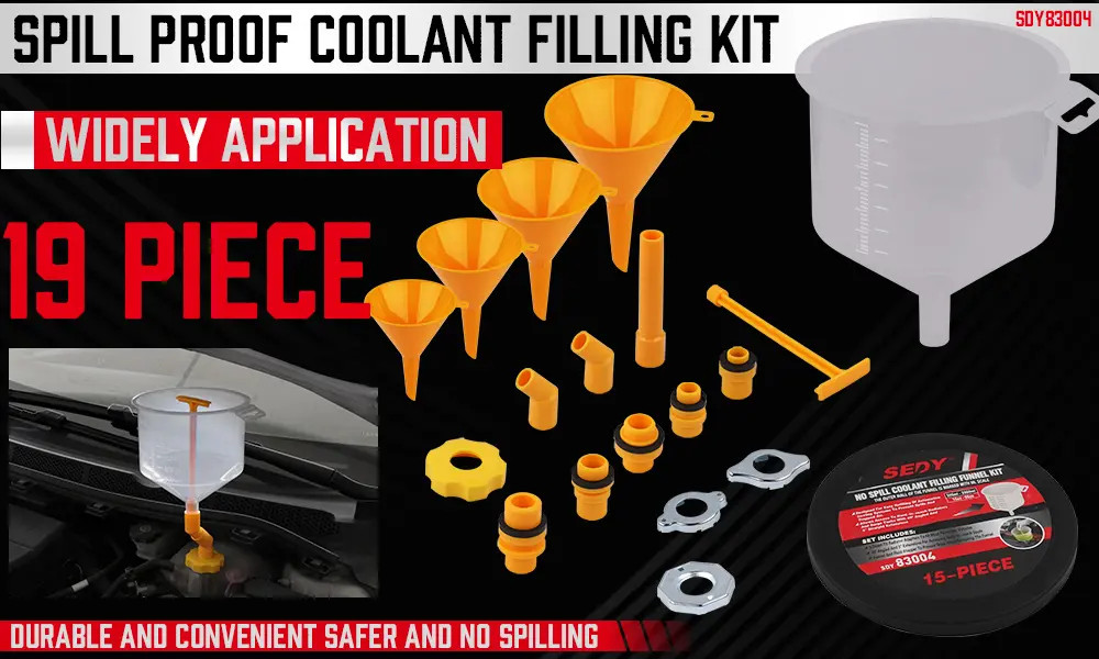 19-Spill Proof Radiator Coolant Filling Funnel Kit Car Auto Fluid Cooling System