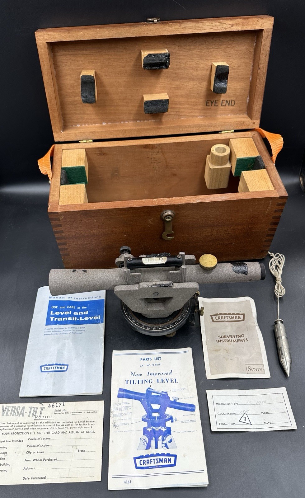 Vintage Sears Roebuck Surveyor Transit Tripod Range Rod Prism Pole Theodolite