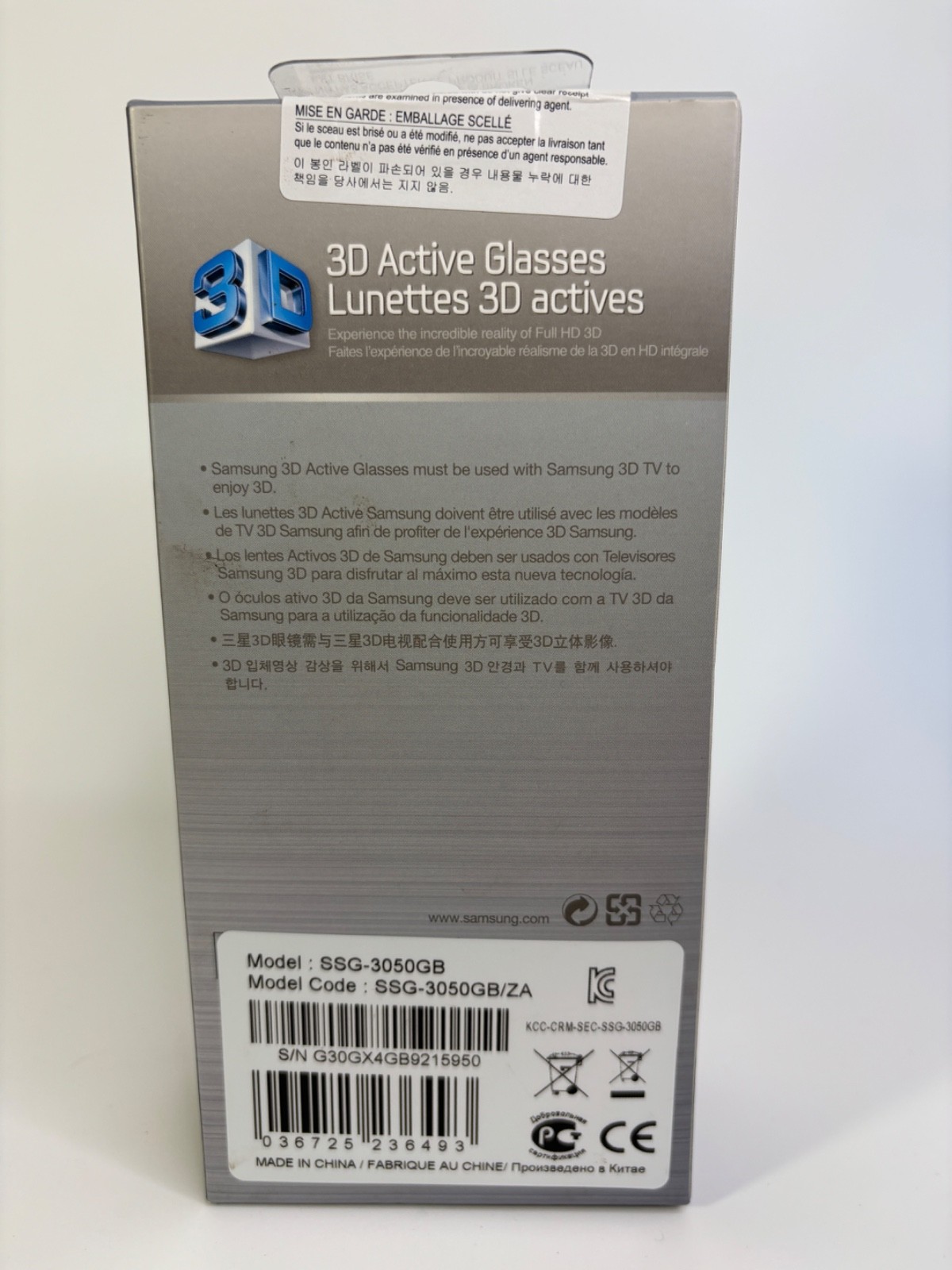 Samsung SSG-3050GB Stereoscopic 3D Active Glasses Black New Sealed