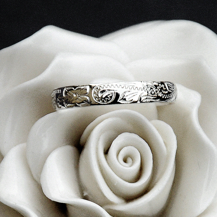 4MM STERLING SILVER 925 HAWAIIAN PLUMERIA SCROLL BAND RING SIZE 1 - 12