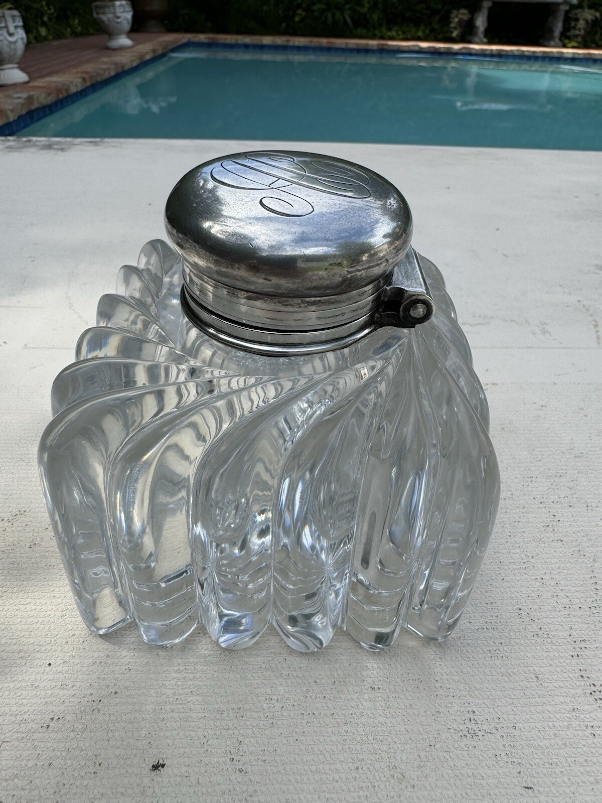 19th Century Tiffany & Co Sterling Silver and Cut Crystal 3.75” Inkwell and Cap