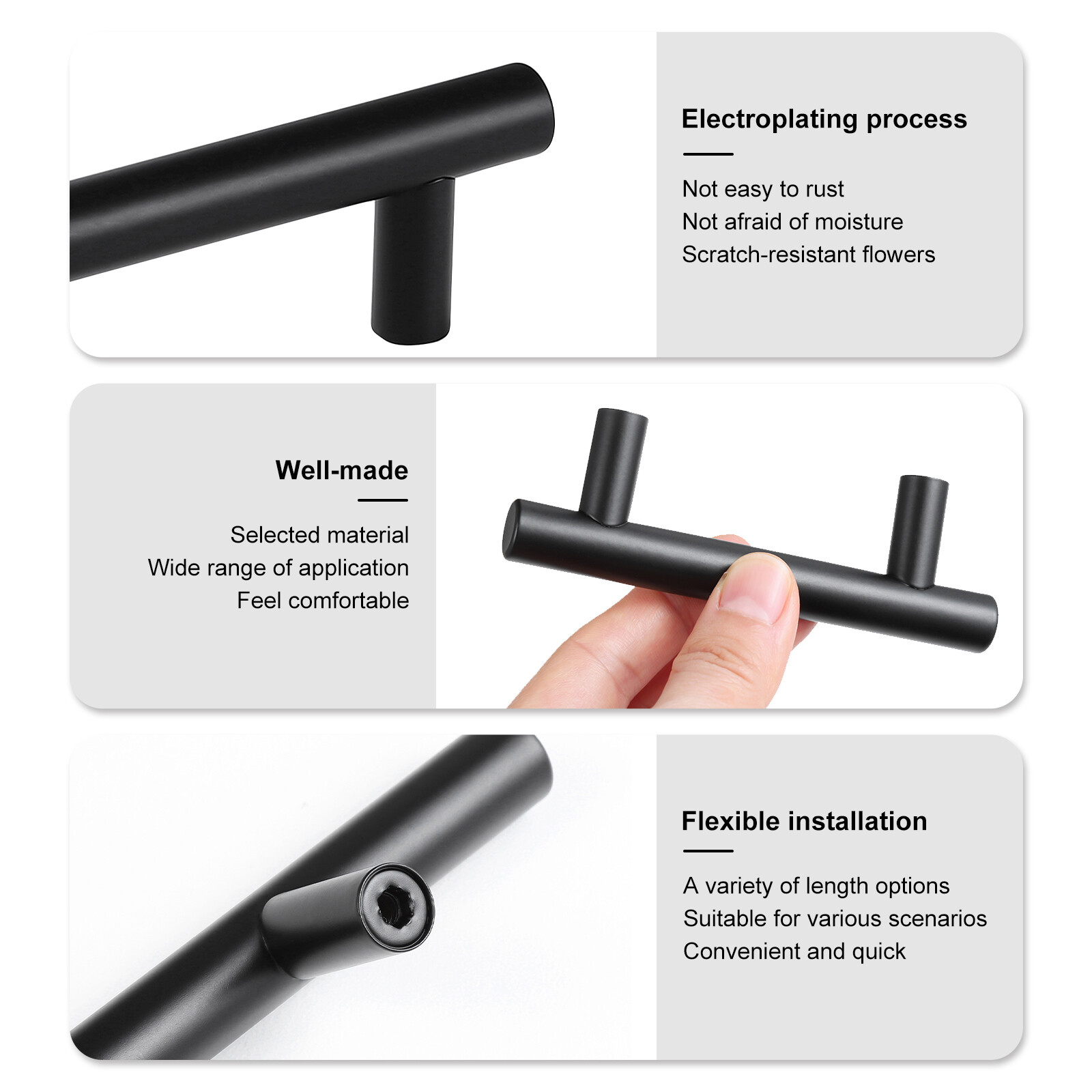 2" - 16" Matte Black Kitchen Cabinet Pulls Stainless Steel Drawer T Bar Handles