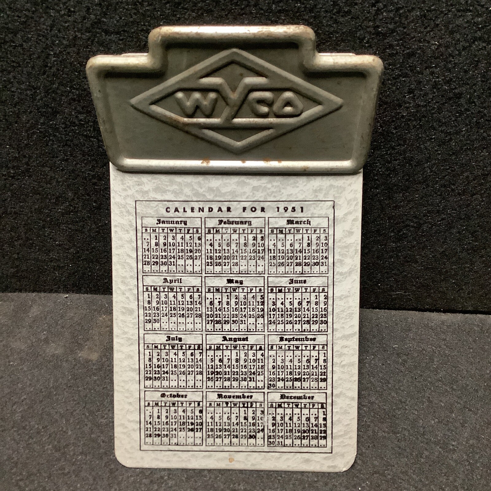 VINTAGE RARE 1951 CALENDAR WYCO CLIPBOARD ALUMINUM 9" BY 5 1/2"(ST6407)
