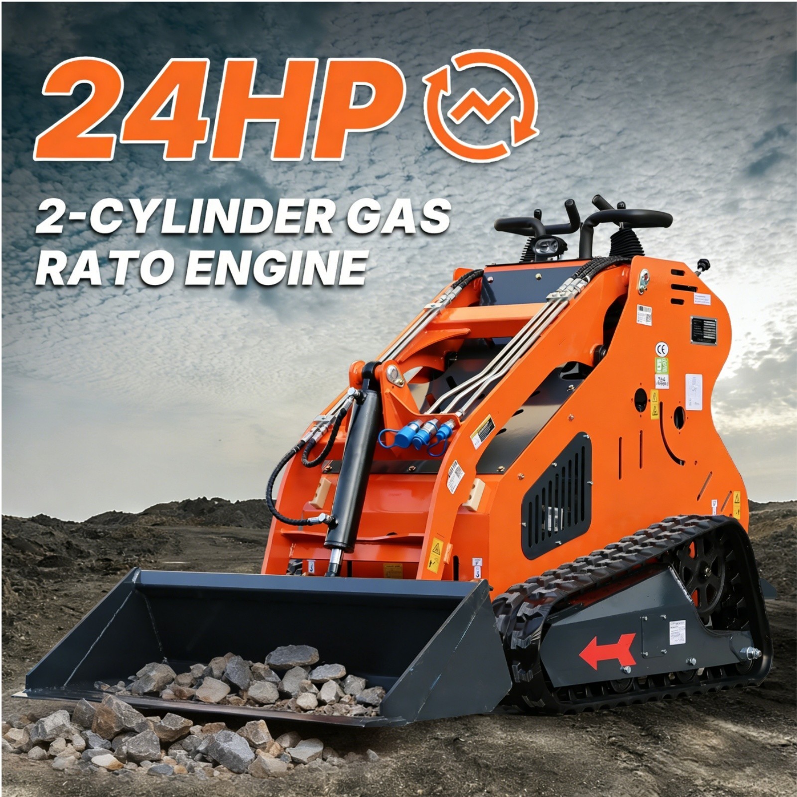 Upgraded Mini Skid Steer 24HP Tracked Loader with Three-Stage Pump