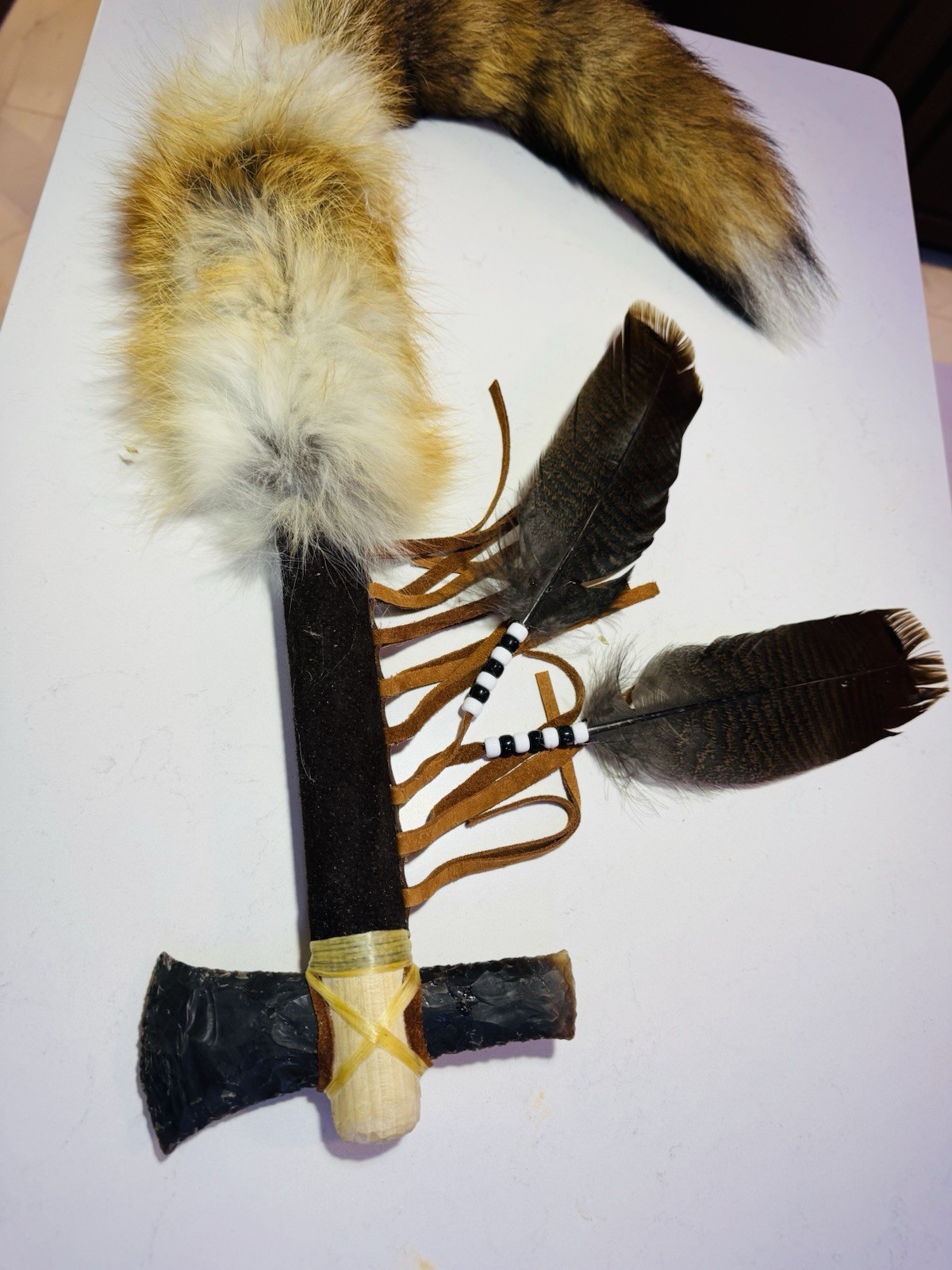 Native American Indian tomahawk. By Enrolled Cherokee 30” Including Tail