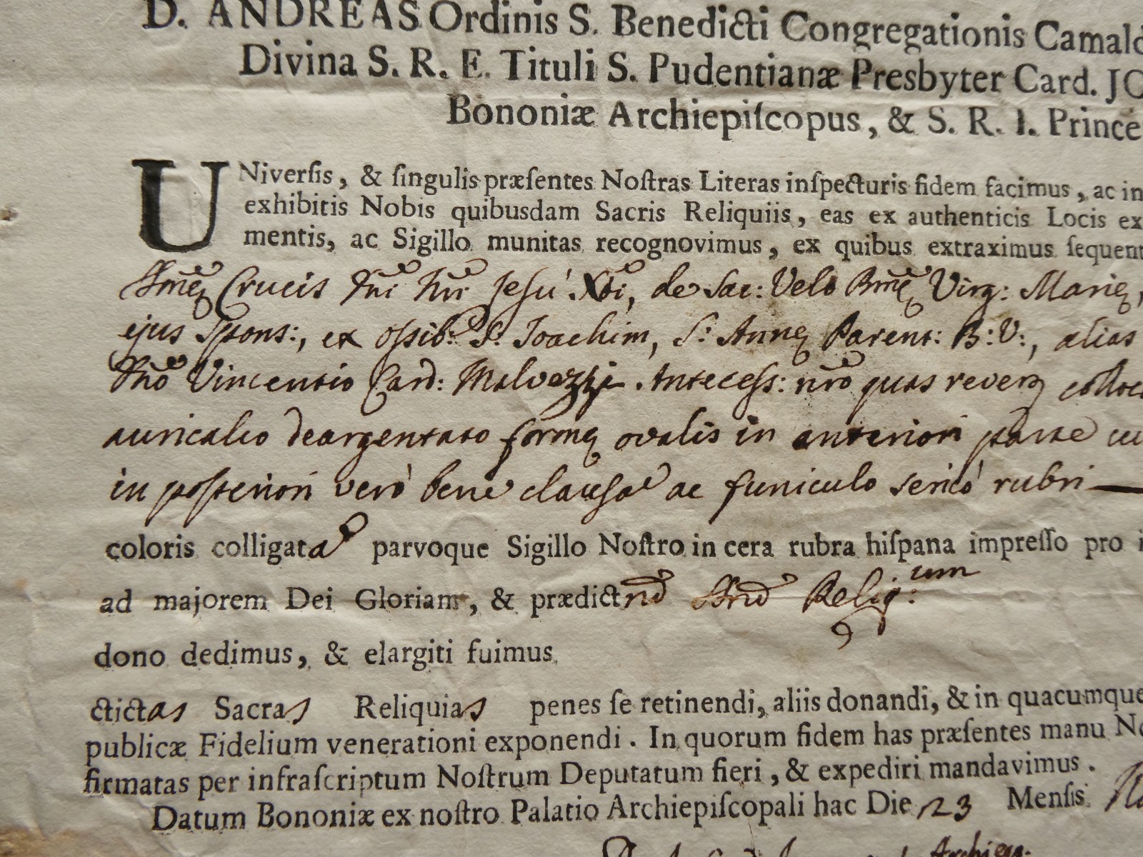 CERTIFICATE FOR RELIQUARY OF 5 RELIC TRUE CROSS JESUS + VEIL B.MARY **SEE LIST