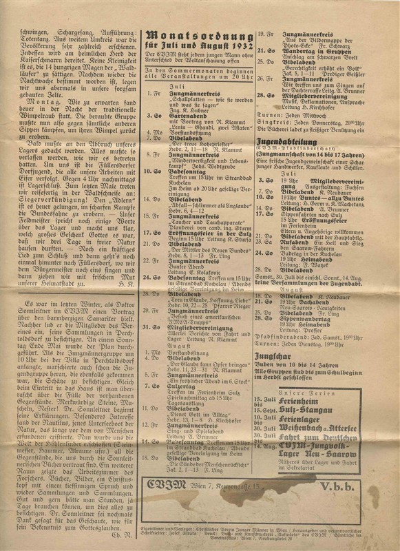 Monthly Gazette Christian Association of Young Men July August 1932