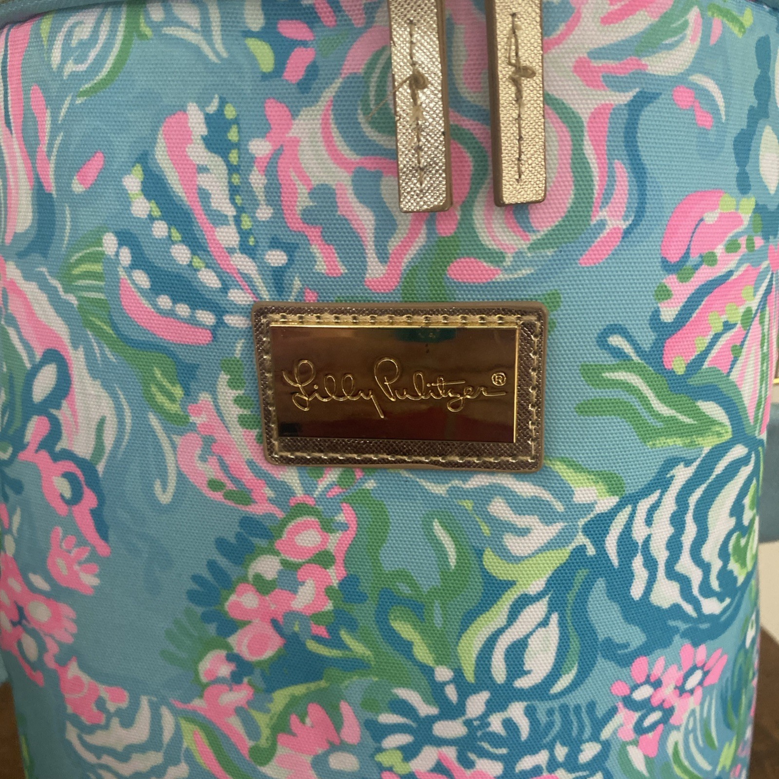 Lilly Pulitzer Insulated Cooler Bag Tote Deep Round Zip Close Tropical Beach