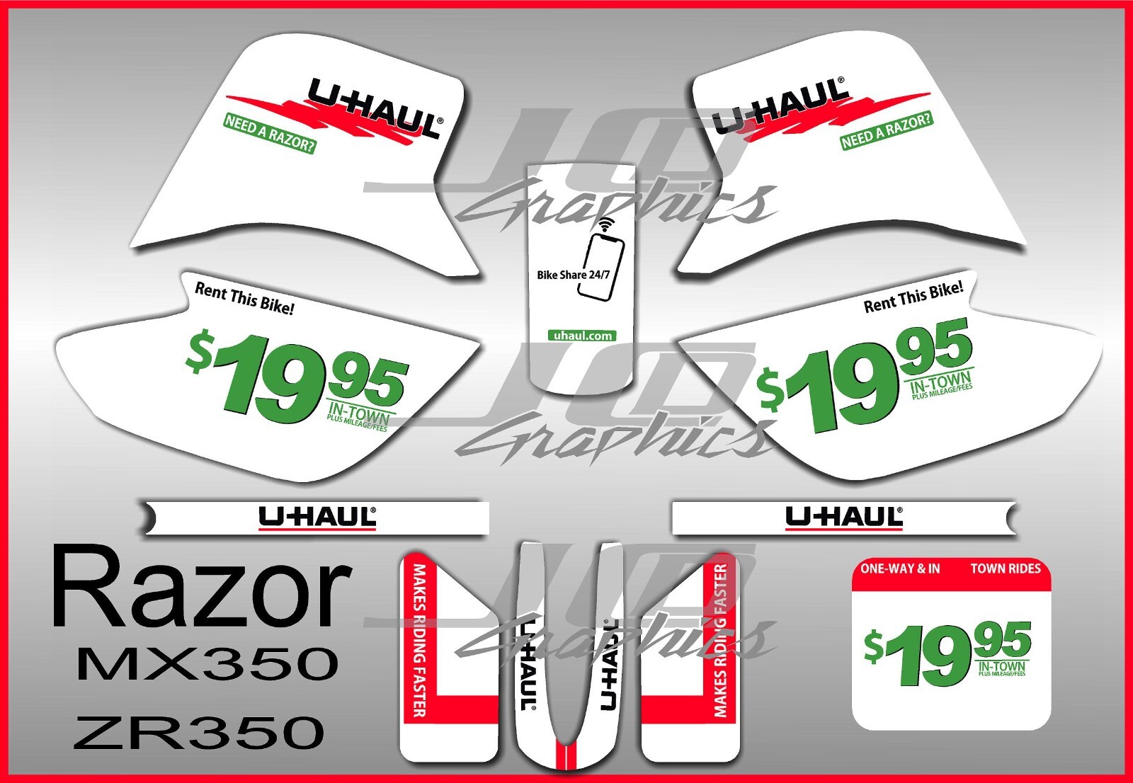 Razor MX350 graphics kit decals THICK AND HIGH GLOSS yamaha