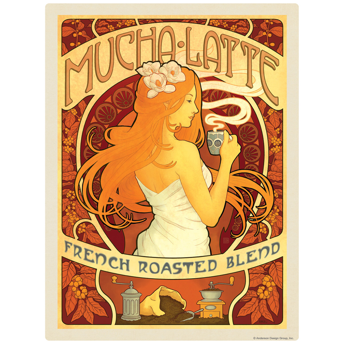 Mucha Latte French Roasted Coffee Decal 26 x 34 Peel and Stick Decor