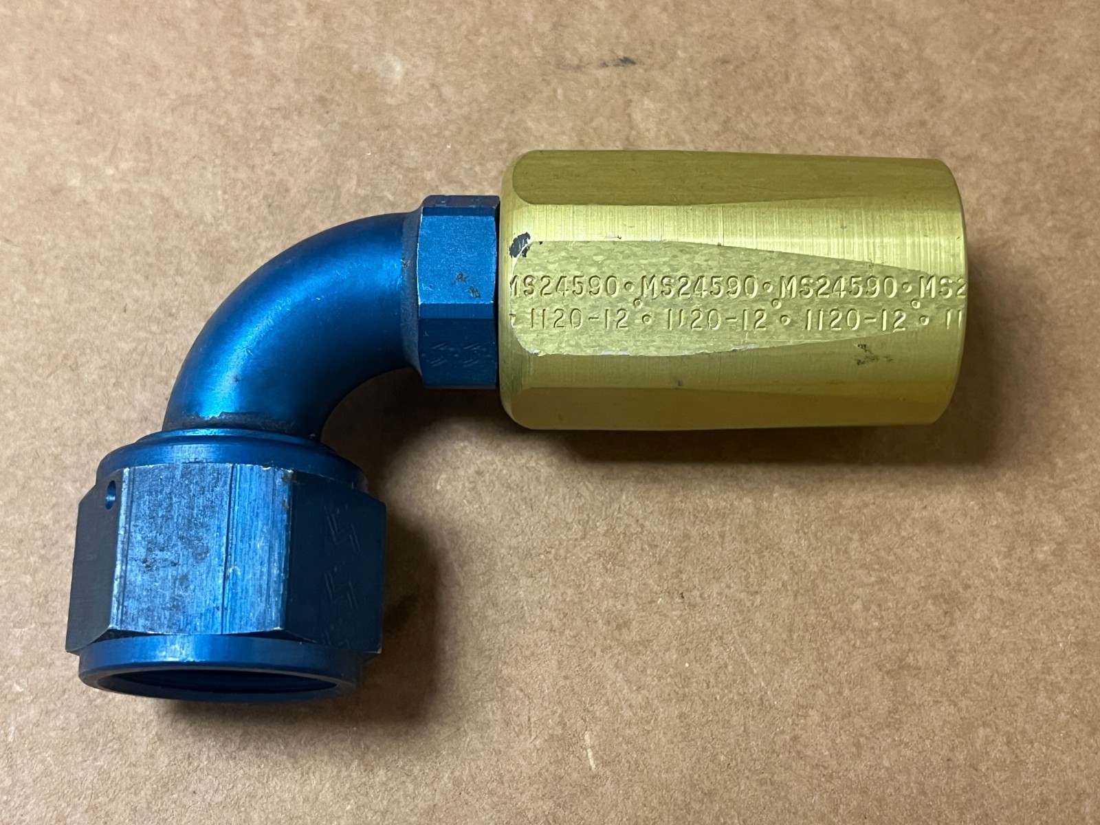 90 Degree Aerospace Fitting P/N MS24590-1120-12 New