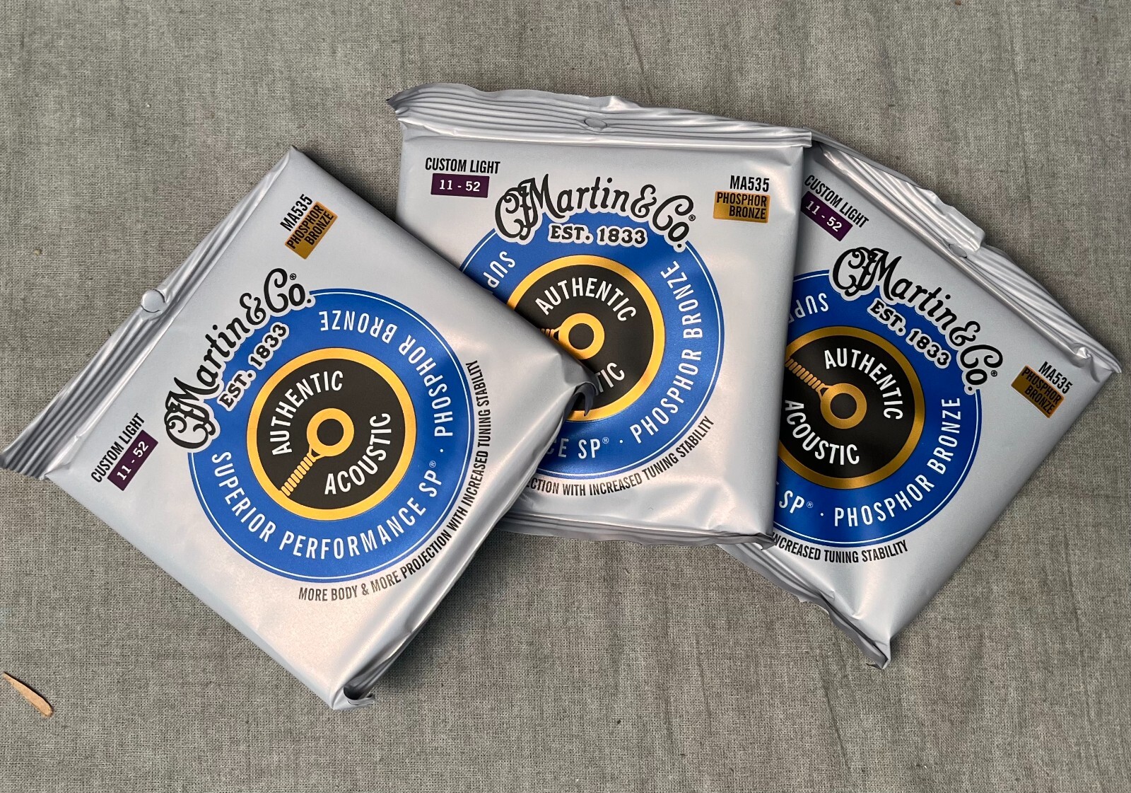 Martin MA535 SP Phosphor Bronze Auth Guitar Strings Custom Light 11-52 (3 PACK)
