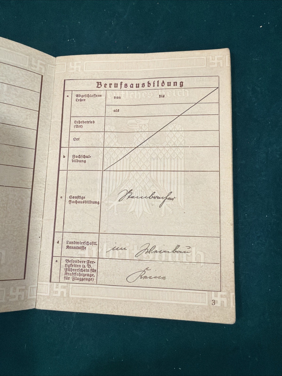 Original VTG before WWII German Arbeitsbuch Work Book