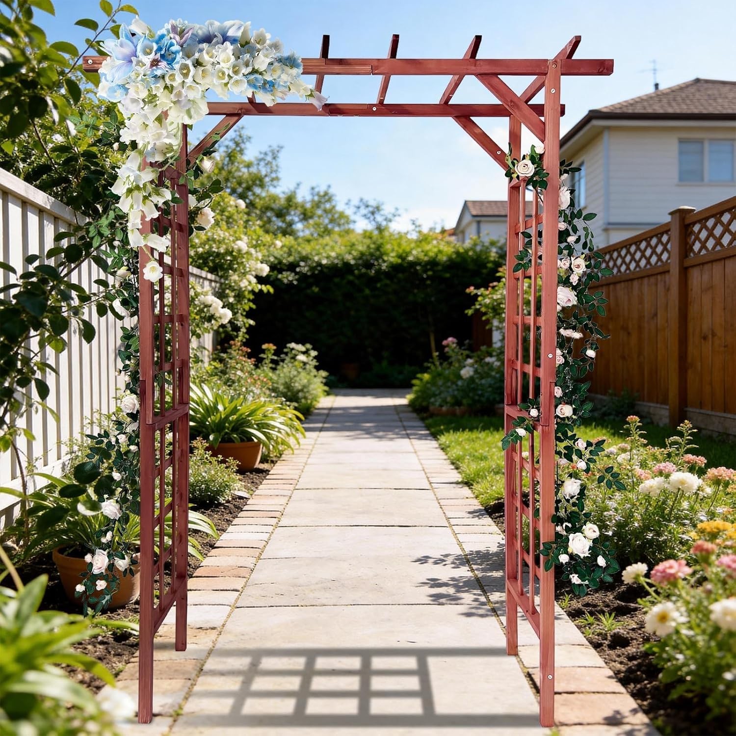 85''/7Ft Outdoor Wooden Garden Arbor Arch Trellis w/Flat Top for Climbing Plants