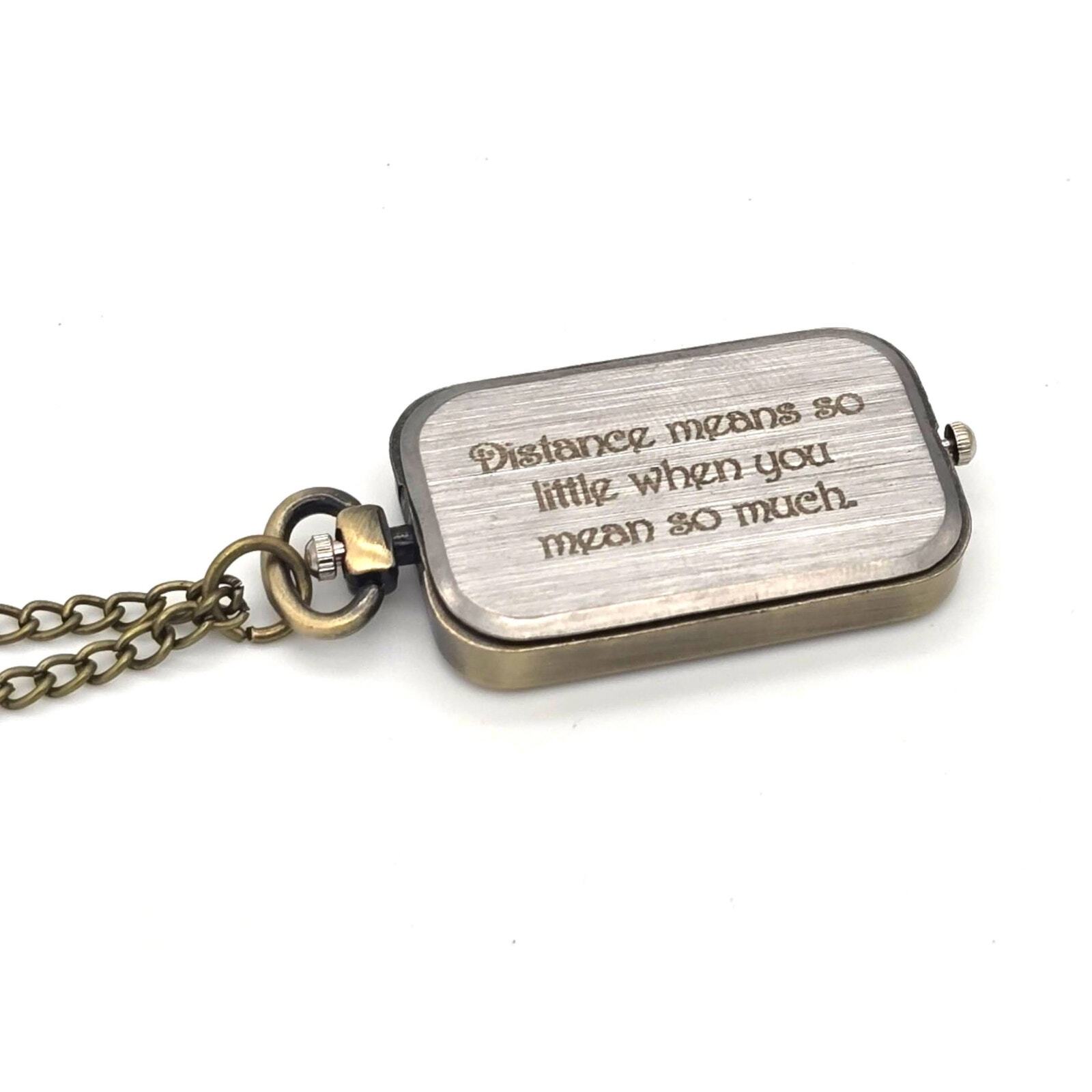 Vintage Look Dual Time Zone Pendant Watch - Brass Necklace, Retro Traveler's