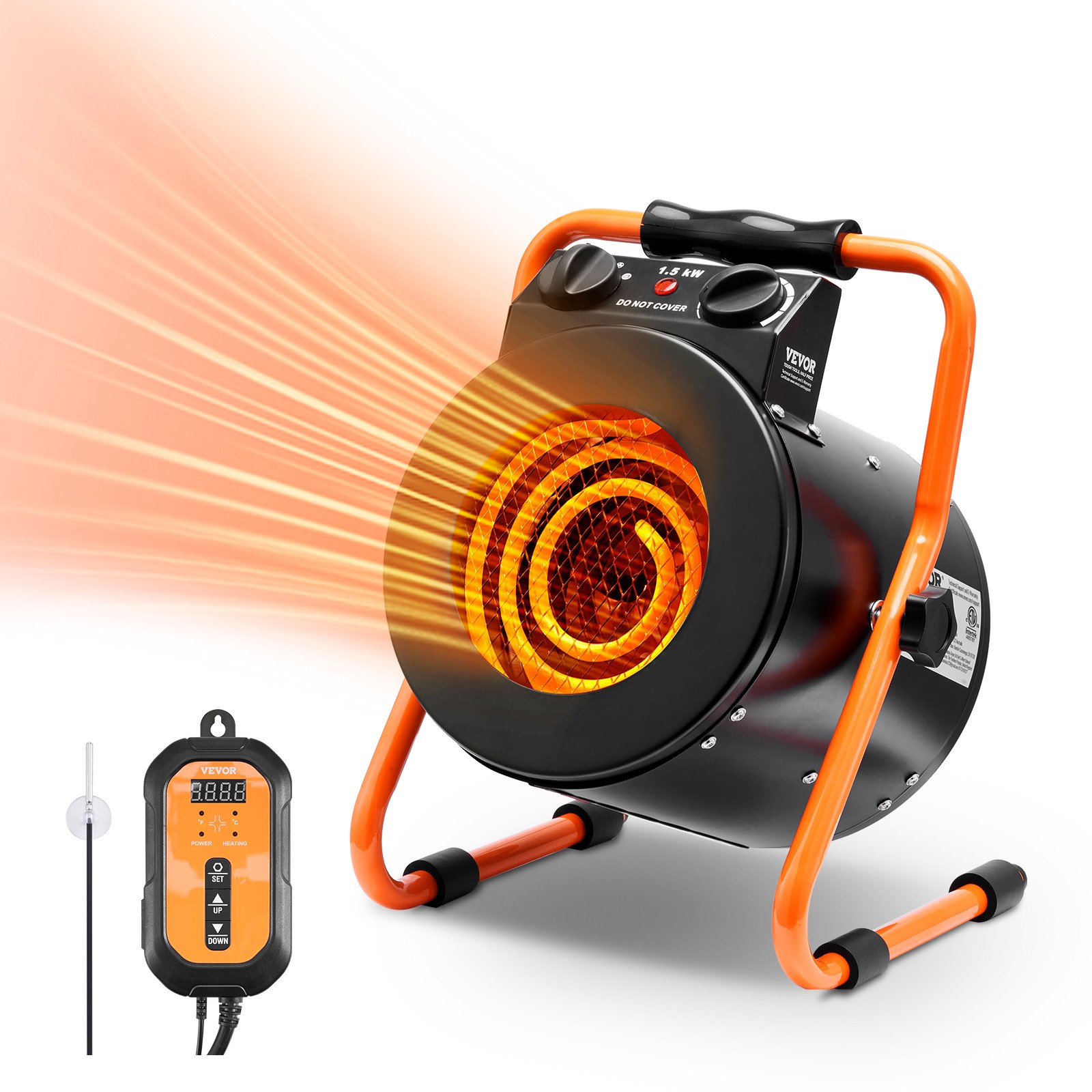 VEVOR Greenhouse Heater with Thermostat 1500W Fast Heating Overheat Protection