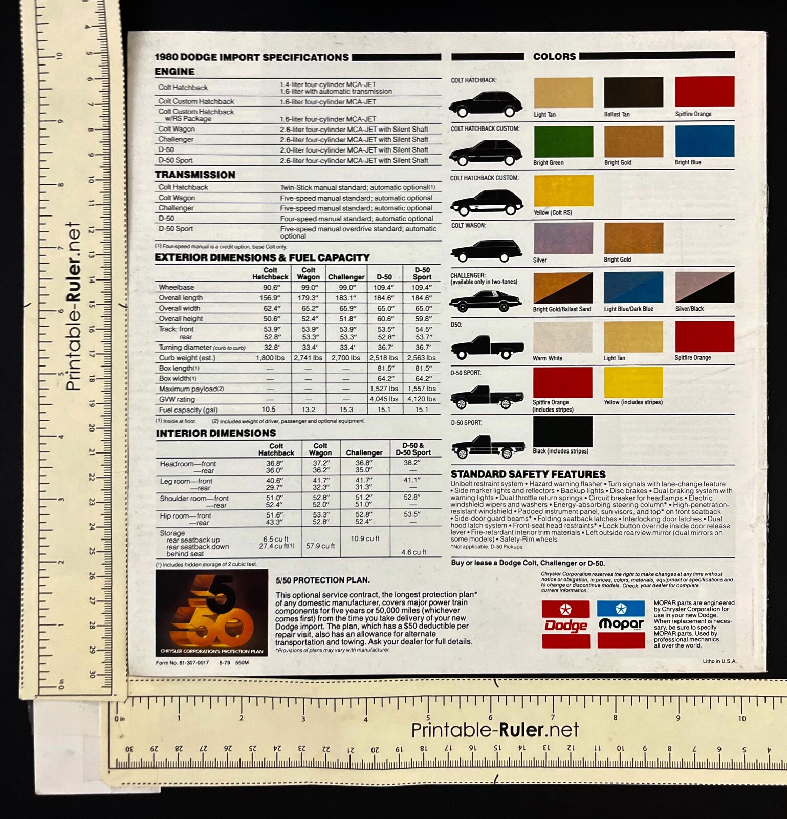 1980 Dodge Imports Colt D-50 Sport Truck Challenger Vintage Car Dealer Booklet