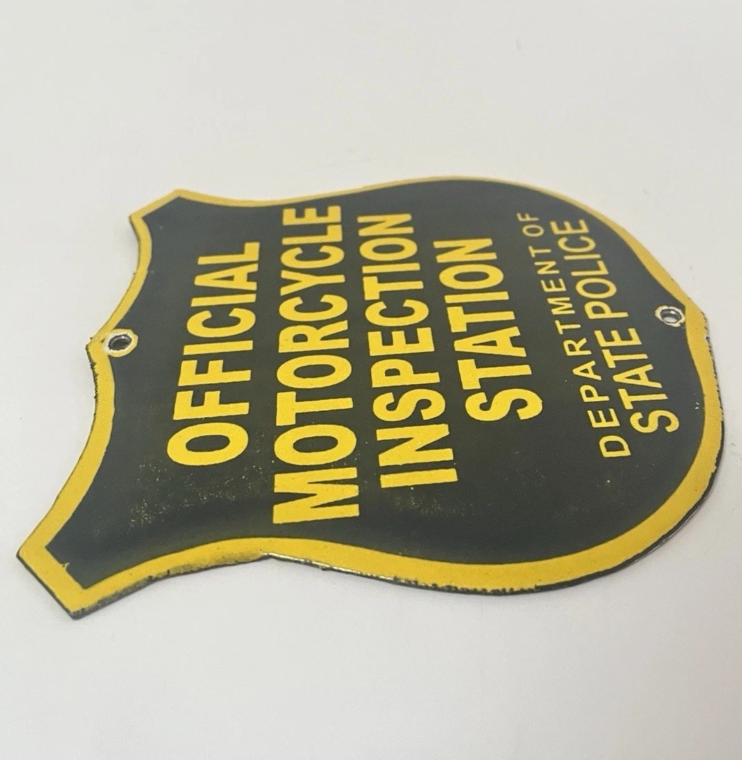 Vintage Official Motorcycle Inspection Station Porcelain Sign ~ Harley Davidson