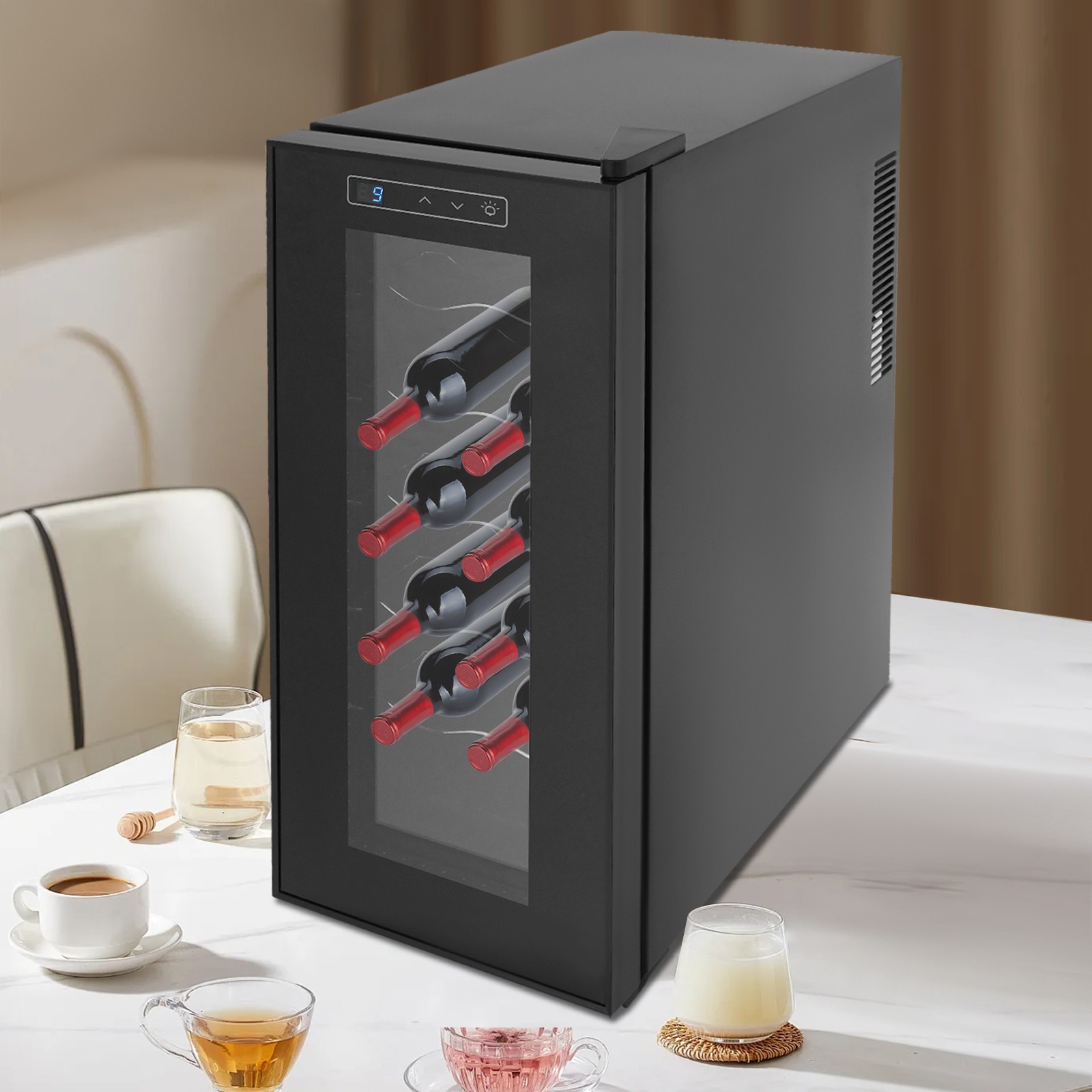 Wine Fridge 12-bottle Champagne Wine Fridge Bars Wine Cooler Refrigerator Black