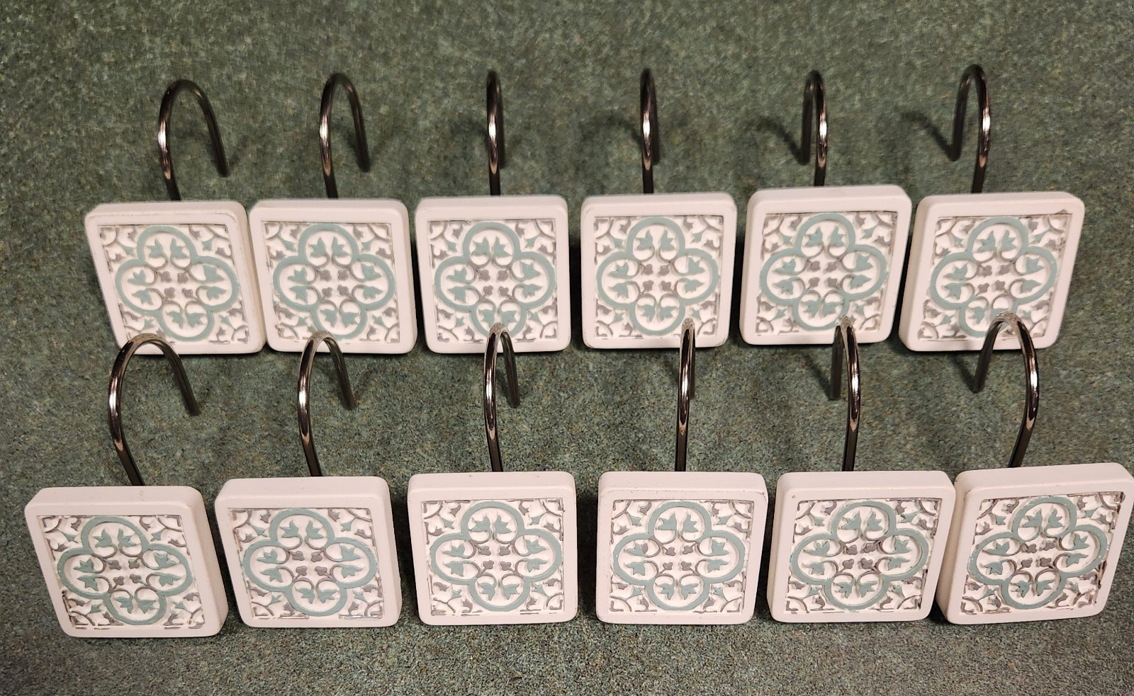 Shower Curtain Hooks 12 pc 1.25" Tiles With Stainless Steel for Bathroom Decor