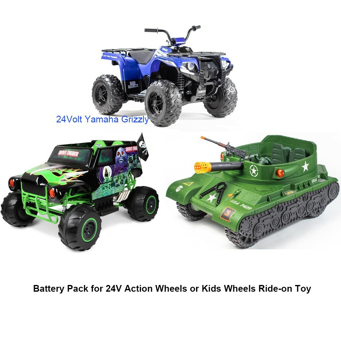 Battery Pack for 24V Volt Yamaha Grizzly, Thunder Tank, Monster Jam Grave Digger