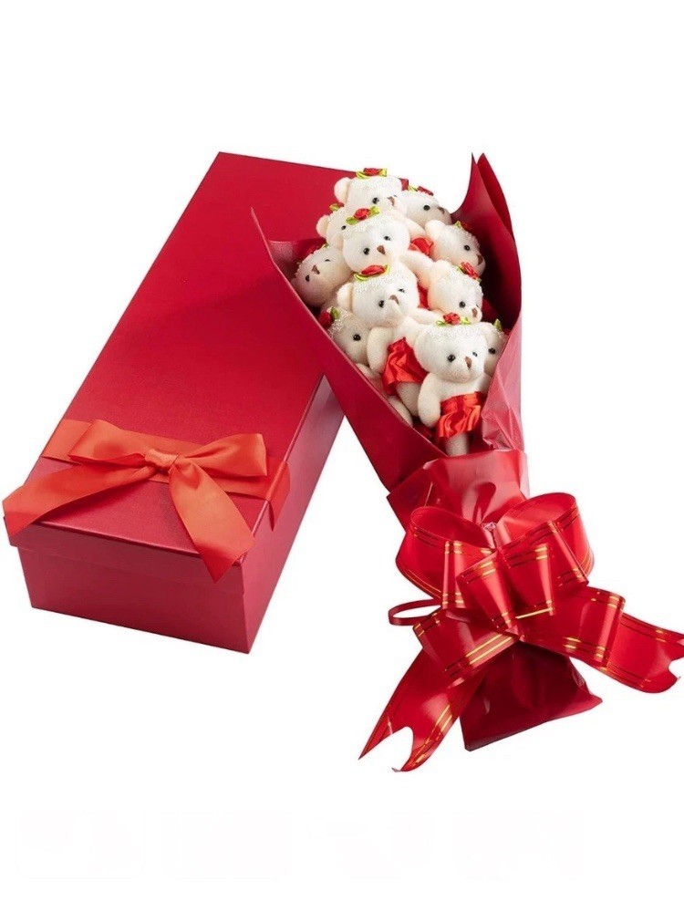 Bear Bouquet Gift with Small White Teddy Bears in Red Box for All Occasions