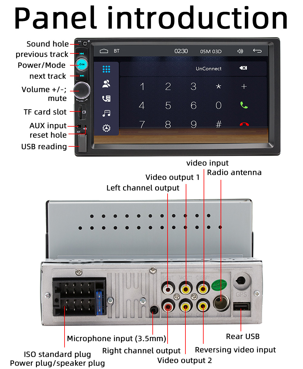 Single 1Din 7" Touch Screen Stereo Bluetooth Radio Car Apple/Android Carplay GPS