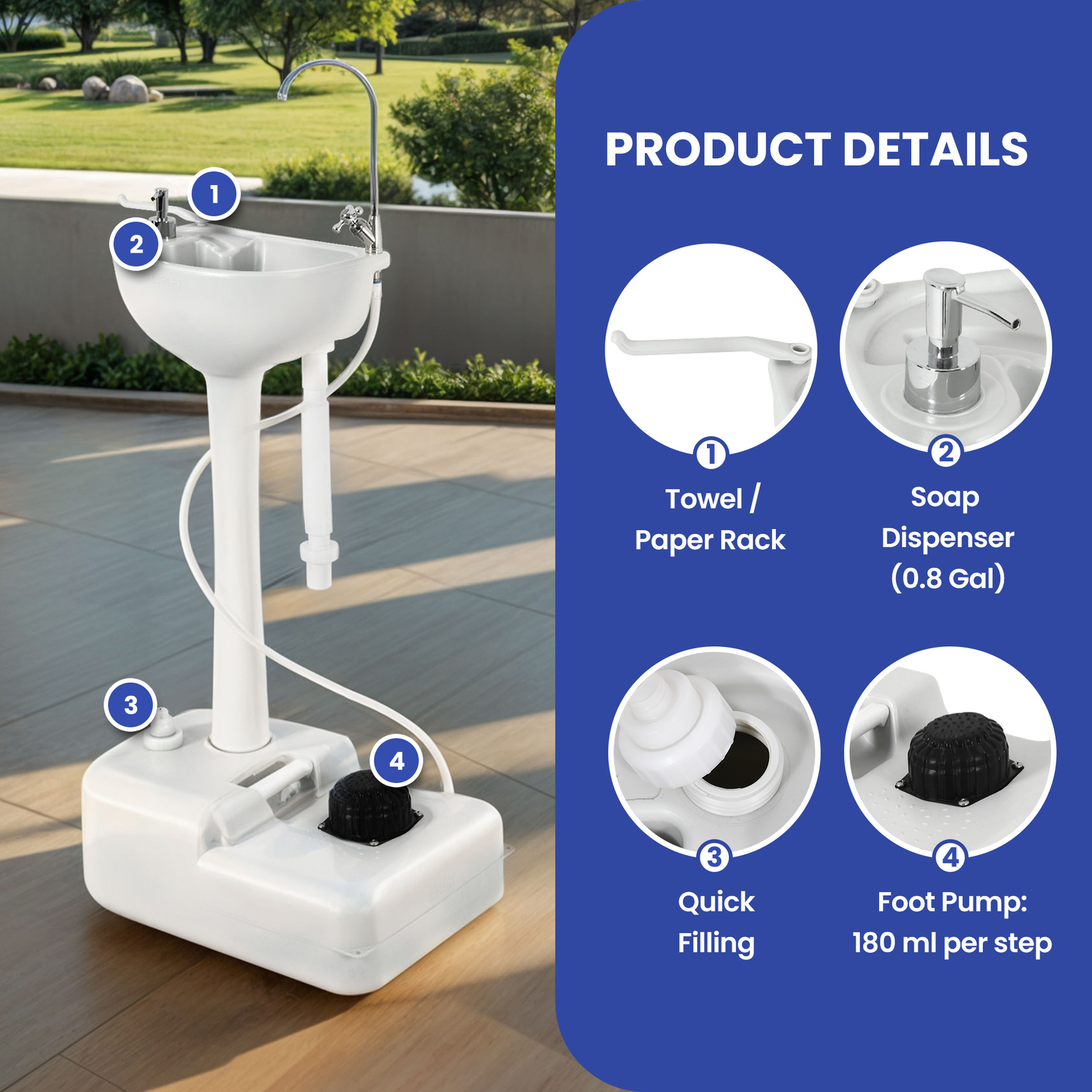 4.5 Gallon Portable Hand Wash Sink 17L Water Tank Outdoor Stand Camping Travel