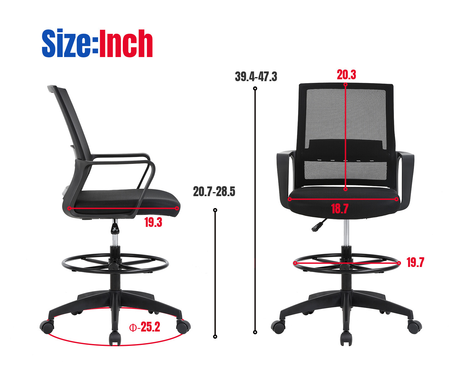 Drafting Chair Tall Office Chair Adjustable Height with Lumbar Support Arms Foot