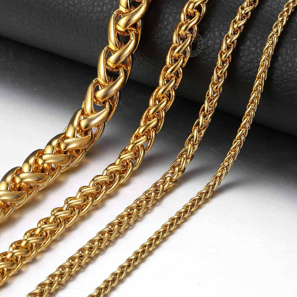 3/4/5/6/8mm Unisex Wheat Spiga Chain Stainless Steel Necklace Gold/Silver Men
