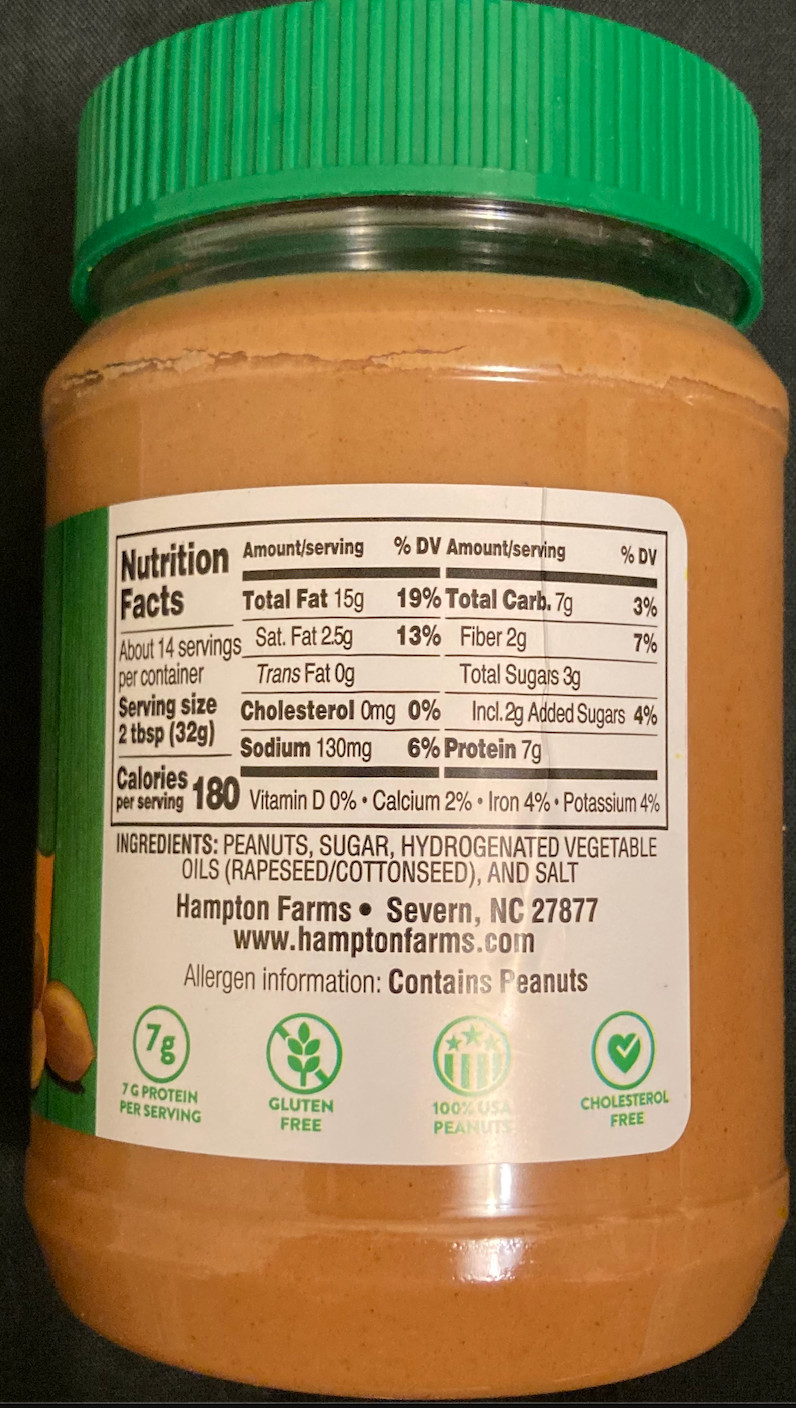 4x Jars Hampton Farms Creamy Peanut Butter Spread 16oz Made in USA NC
