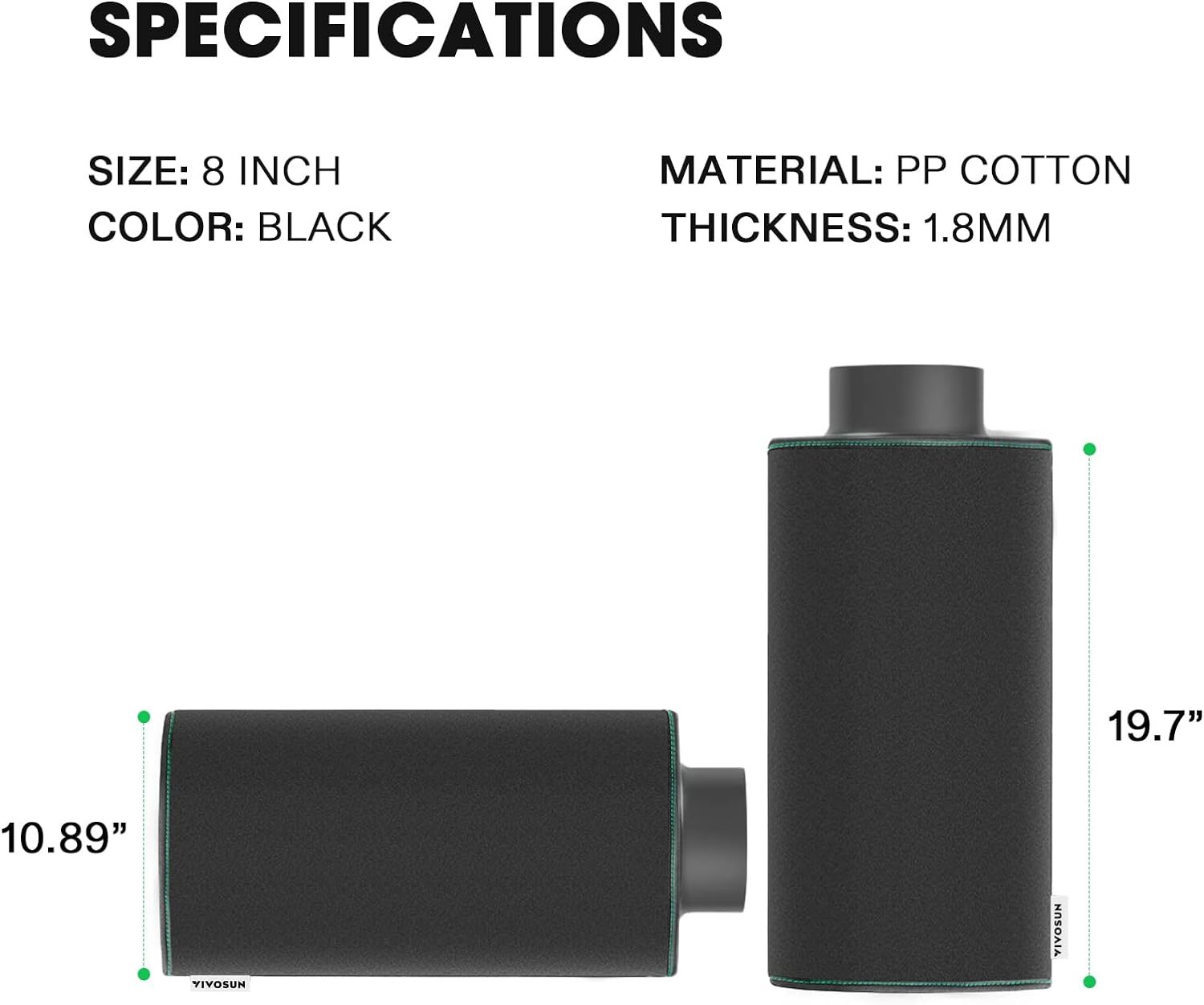 VIVOSUN 4"/6"/8" PP Cotton Prefilter for 4/6/8 inch Carbon Filter Black/White