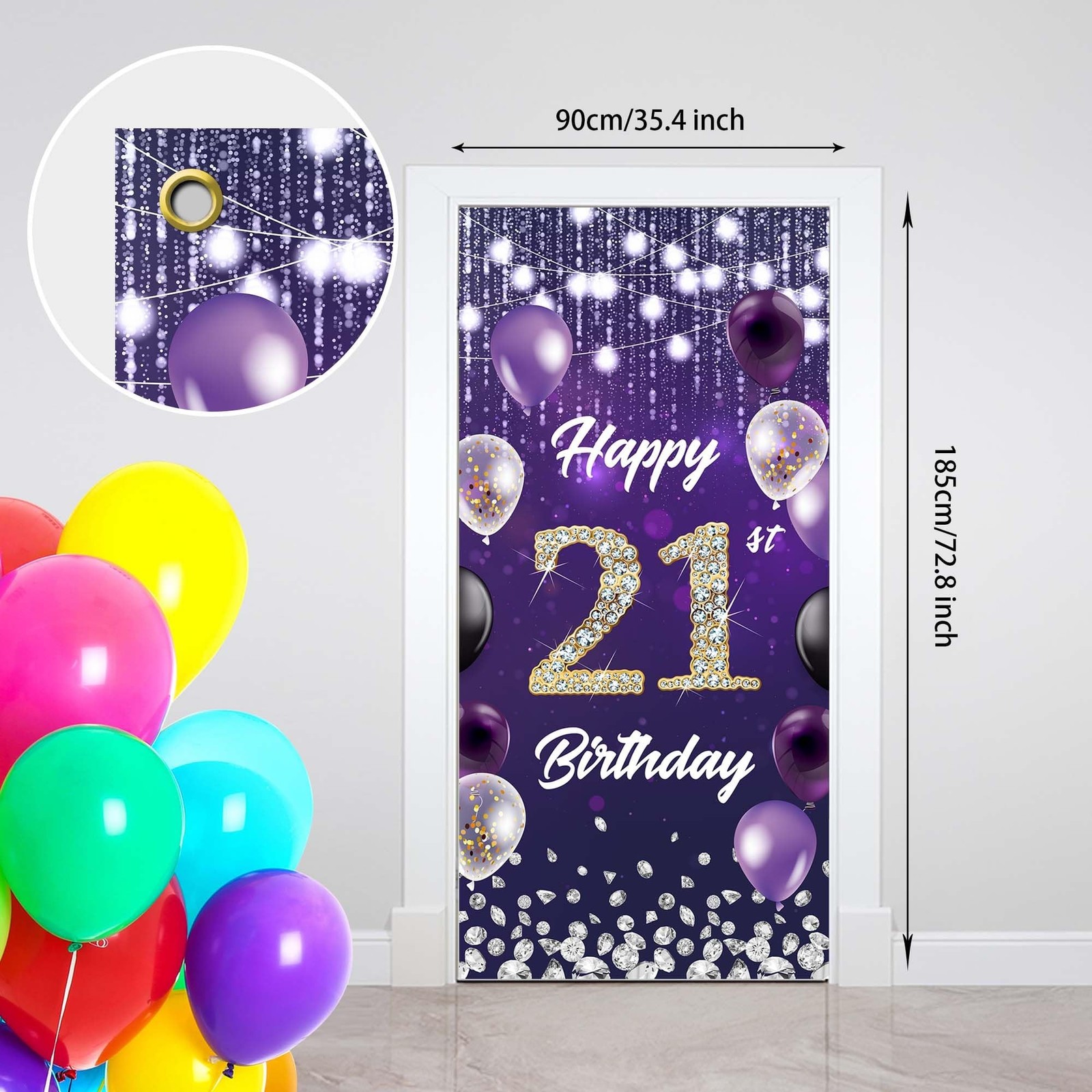 Happy 21st Birthday Backdrop Banner Purple Theme Background with Shiny Diamon...