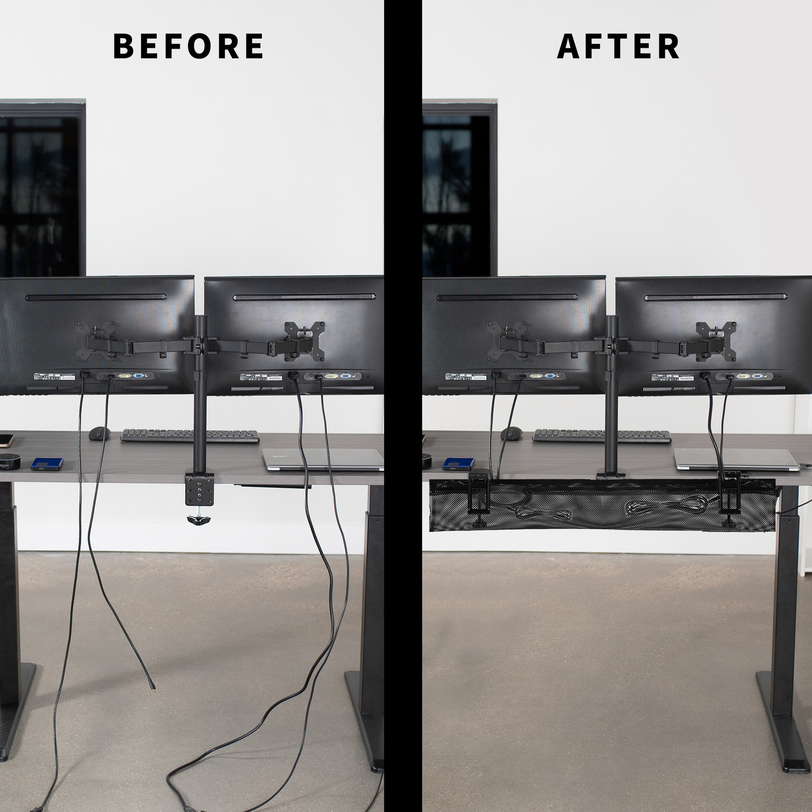 VIVO Black 36" Clamp-on Under Desk Cable Net, Mesh Cable Management