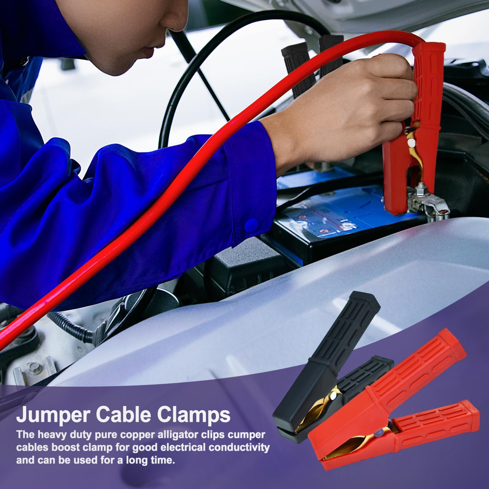 2PCS Jumper Cable Clamps Pure Copper Battery Charger Clamps Heavy Duty Jumper...