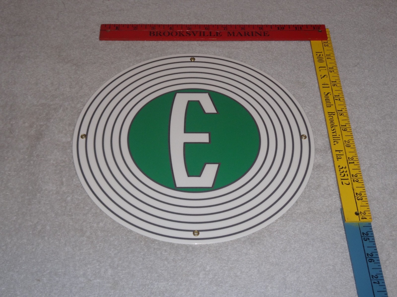 VINTAGE FORD "E" EDSEL 11 3/4" PORCELAIN METAL CAR, TRUCK, GASOLINE & OIL SIGN E