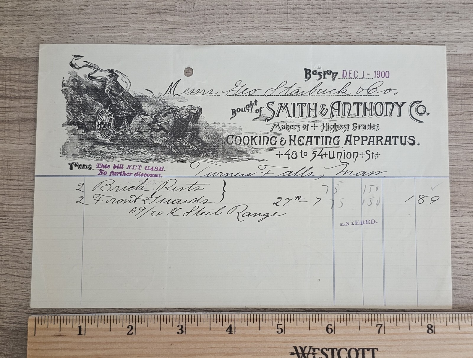 1900 Cooking & Heating Apparatus Illustrated Billhead Receipt Boston, MA