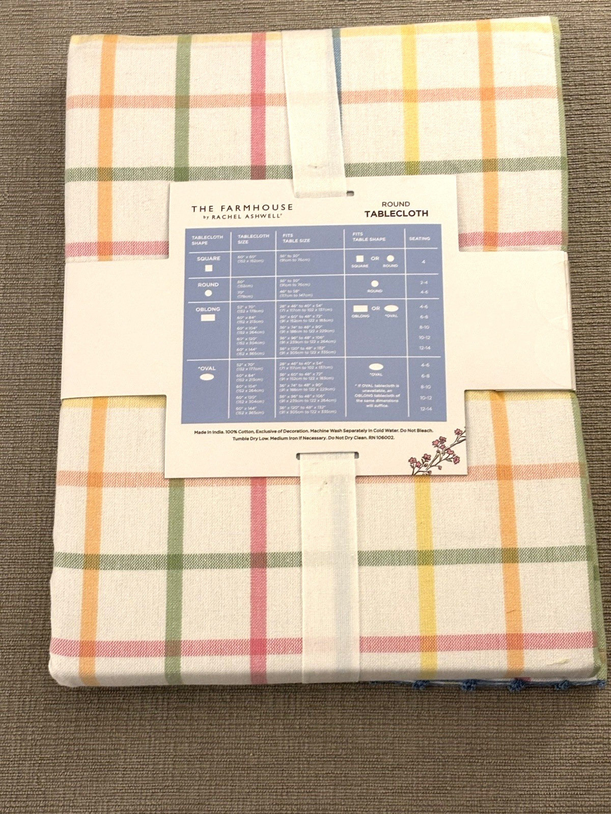 7pc Rachel Ashwell Farmhouse Pastel Plaid Round Tablecloth & Napkins - NWT